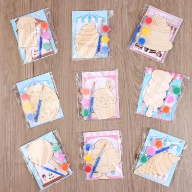 Imagem de 36 conjuntos de lembrancinhas de festa de sorvete, arte de verão, donut, kit de pintura de madeira, 36 recortes de sorvete, 36 cartões, 36 tintas com pincéis, 36 sacos OPP para festa de aniversário