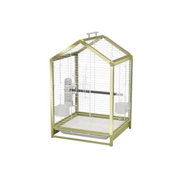 Imagem de Gaiola de pássaro gaiola de metal material de metal gaiola de exibição de nível único verde gaiola decorativa, para papagaios, periquitos, gaiolas de voo