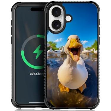 Imagem de WANKBLC Compatível com iPhone asdfg capa magnética à prova de choque para homens mulheres antiderrapante para iPhone asdfg padrão louco fofo engraçado pato