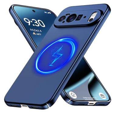 Imagem de GRECAZO Capa magnética para Google Pixel 10 Pro XL, capa fina minimalista fosca rígida de policarbonato [compatível com MagSafe], proteção ultrafina e leve com câmera e protetor de tela - azul marinho