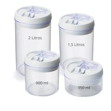 Imagem de Kit 4 Potes Herméticos Redondos Com Sistema Air-Lock Para Organizar Mantimentos