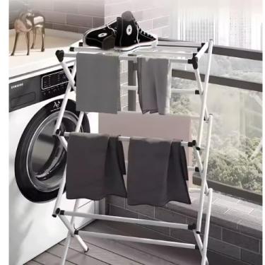 Imagem de Varal Vertical Chão Retrátil Grande Resistente Com 3 Andares Dobrável Apartamento Portátil