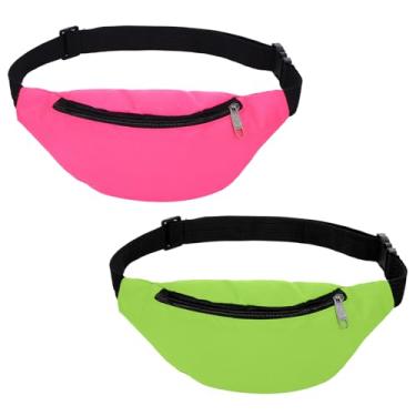 Imagem de 2 pochetes neon rave dos anos 80 anos 90, bolsa de cintura de tecido Oxford, bolsa de cinto ajustável leve com cor bloqueada de cor dos anos 80, acessórios para corrida, viagem, festa, festival