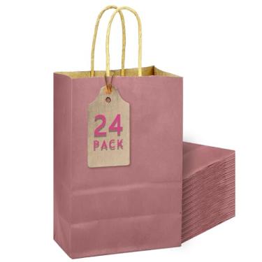 Imagem de qiqee Saco de presente marrom rosa empoeirado com alças sacos de papel a granel 24 peças - 26 x 21 x 10 cm - cor sólida