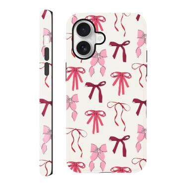 Imagem de Yomjew Capa de celular com laço fofo para iPhone 17 de 6,3 polegadas, estampa de laço de fita coquete rosa design de impressão 2 em 1 fosco capa de telefone à prova de choque TPU macio proteção de PC