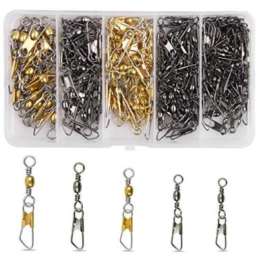 Imagem de SILANON Barril de pesca giratório com encaixe de segurança, 145/160 peças de encaixe de pesca de alta resistência giratório conector de linha de aço inoxidável acessórios de equipamento de pesca em