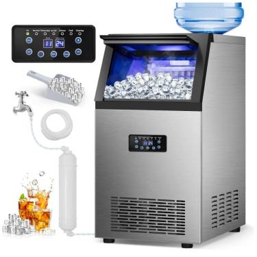 Imagem de Máquina de Gelo Profissional, Que Produz 54 kg em 24H com Armazenamento de 13 kg, Tamanho do Gelo Ajustável e Limpeza Automática, 110V 495W