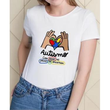 Imagem de Camiseta Camisa Adulto Feminina Masculina Algodão Campanha Abril Azul 