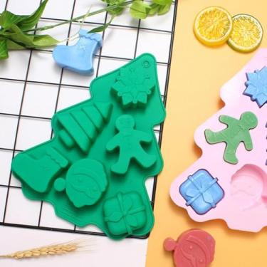 Imagem de 1 molde de silicone de Natal para bolo, árvore de Natal, floco de neve, Papai Noel, molde de cozimento DIY adequado para uso diário