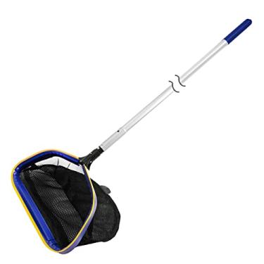 Imagem de Poolvio Rede de escumadeira profunda para piscina com mastro de alumínio ajustável de 0,9 m - 3 m 1,0 mm de espessura e bolsa de malha fina para skimmer para piscinas acima do solo e do solo, remove