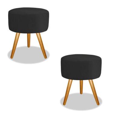 Imagem de Kit 2 Puff Suede Preto/Black Para Sala, Quarto E Bancada
