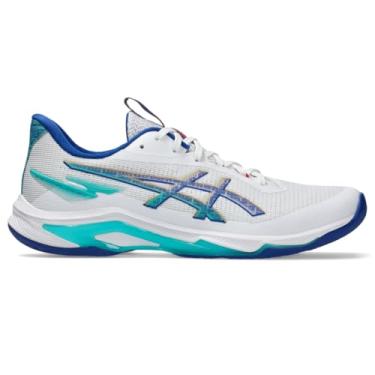 Imagem de ASICS Tênis de vôlei masculino Netburner Ballistic FF 4, Branco/Azul assimétrico, 45