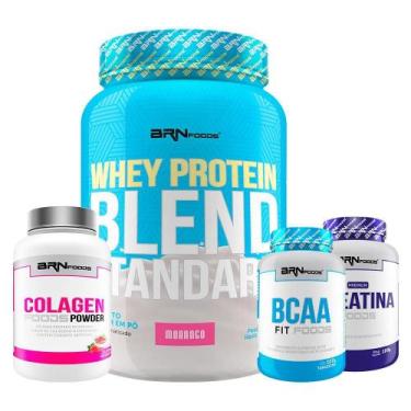 Imagem de Kit Whey Blend 900G+ Creatina Foods 100G+ Bcaa Fit - Brn Foods