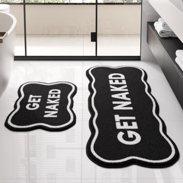 Imagem de BSSN Get Naked Tapete de Banheiro Conjunto de 2 Tapetes de Banheiro Antiderrapantes Absorventes, Lindo Tapete Longo Recortado para Banheiro Chão e Banheira de Chuveiro, Decoração Divertida para