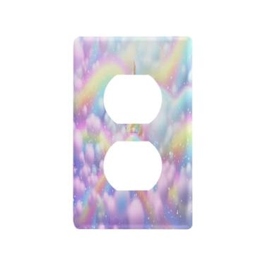 Imagem de Blueangle Placa de parede de tomada dupla em espiral de sorvete arco-íris, tamanho padrão, placas de cobertura de tomada elétrica de 1 gangue para decoração de quarto de escritório em casa, 4,53 x