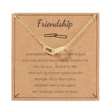 Imagem de AULSIEY Colar de amizade para melhor amiga, presente para mulheres, adolescentes, colar delicado de clipe de papel com pingente de círculo duplo, 48 cm (L) x 0.8 cm (W) x 0.2 cm (H), Cobre, Sem Pedra