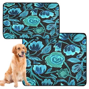 Imagem de CEBUGI Almofadas de xixi laváveis para cães, pacote com 3, almofadas impermeáveis para filhotes de cachorro, antiderrapante, à prova de vazamento, para cama de cercadinho, azul, flores azul-petróleo