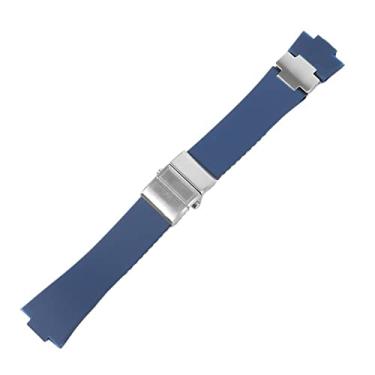 Imagem de SOMKB Pulseira de relógio de silicone para Ulysse-Nardin Marine pulseira de borracha impermeável esportiva 25 x 12 mm (conjunto prata azul)