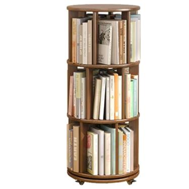 Imagem de Torre de estante rotativa de 360°, suporte de armazenamento de prateleira de livros no chão, organizador de estante de canto pequeno de madeira maciça para quarto, sala de estar - 3 níveis 17,3 x 17,3