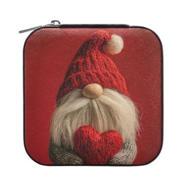 Imagem de Burbuja Caixa de joias de coração com gnomo dos namorados, mini estojo de joias de viagem para mulheres e meninas, organizador de joias para brincos, anéis, colares e pulseiras