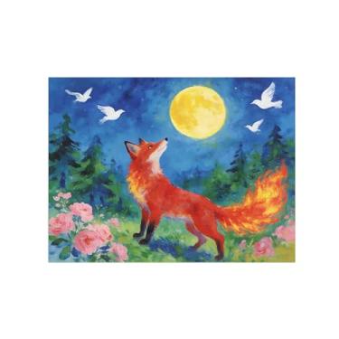 Imagem de BMZFYBS Impressão em tela de arte de parede animal - Raposa sob a lua - Pintura de decoração moderna - Imagens para quarto de crianças escritório 60 x 80 cm 24 x 31 polegadas sem moldura