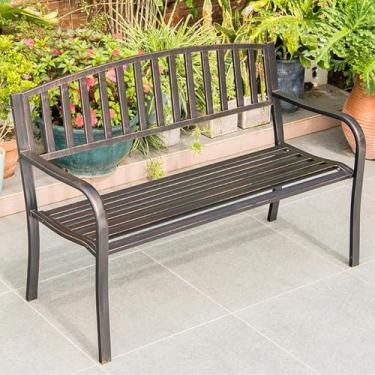 Imagem de Bancos de jardim pequenos para ambientes externos de metal com encostos e apoios de braço, banco externo à prova de intempéries, para parques, pátios, jardins, terraços (Bronze)