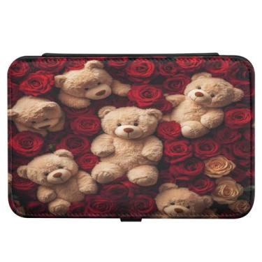 Imagem de Burbuja Caixa de joias de viagem com rosas de urso dos namorados, presente para mulheres e meninas, estojo de joias portátil de couro PU organizador para brincos, anéis, colares e pulseiras