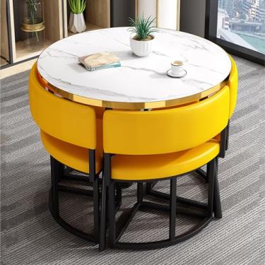 Imagem de Conjunto de mesa de jantar redonda de madeira para 4, mesas de centro de conferência, mesa de negociação e cadeira, conjunto de mesa e cadeira de clube de recepção de escritório, para sala de estar