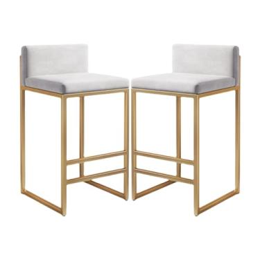 Imagem de Banquetas de couro com estrutura de metal - Conjunto de 4 cadeiras de bar pretas e brancas para cozinha ilha café pub - Bancos de bar modernos com encosto para decoração de casa