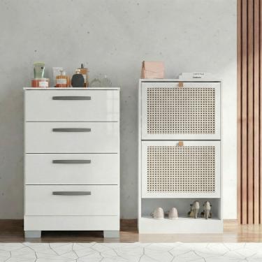 Imagem de Kit Comoda Alice e Sapateira 2 Portas Branca Poquema