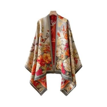 Imagem de Pashmina Feminina De Luxo Em Caxemira Com Jacquard Floral, Xale Quente