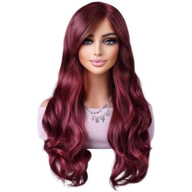 Imagem de Peruca Ondulada Com Franja Lace Wig 70cm Organica - GM Hair, Marsala