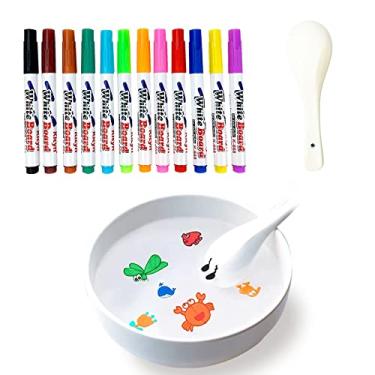 Imagem de Conjunto de pintura a água para crianças, caneta de tinta flutuante mágica, marcador branco de apagar a seco, inclui 12 canetas de desenho 1 colher de cerâmica