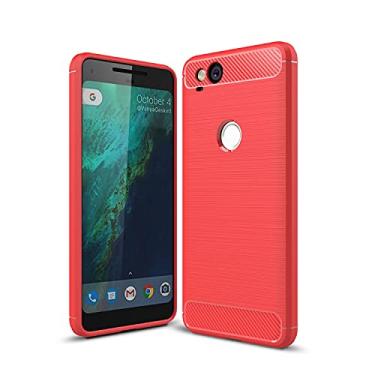Imagem de WANRI Capa protetora de telefone compatível com Google Pixel 2 capa de fibra de carbono textura à prova de choque capa de TPU anti-choque capa protetora para celular resistente à quebra (cor: vermelho)