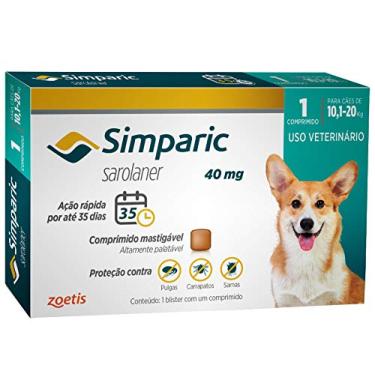 Imagem de Antipulgas E Carrapatos Zoetis Simparic 40mg Para Cães 10,1 A 20kg Com 1 Comprimidos