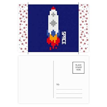 Imagem de Cartão postal de Natal com tema de foguete do universo de fogo com pixel do nave espacial