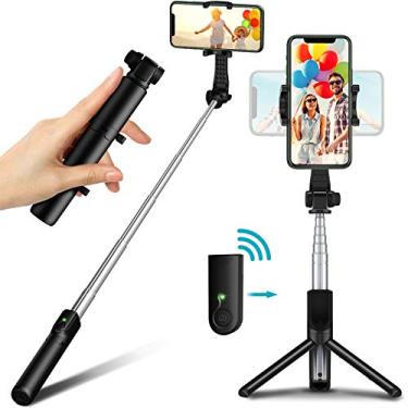Imagem de Bcway Tripé de selfie com Bluetooth, mini tripé compacto para celular, tripé leve para viagem com controle remoto, compatível com iPhone 12 Pro Max/11 Pro Max/11 Pro/11/XS/XS Max/XR,