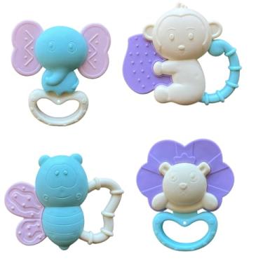 Imagem de Kit Mordedor Chocalho Bebê Brinquedo para Bebê Menino Menina 4 meses Brinquedo Educativo Colorido Bebê Certificado Inmetro