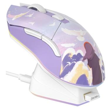 Imagem de DAREU Mouse para jogos sem fio com base de carregamento recarregável RGB, DPI de 12K, 7 botões programáveis, sensor de alta precisão [300IPS] [1000Hz] para PC, notebook, Mac