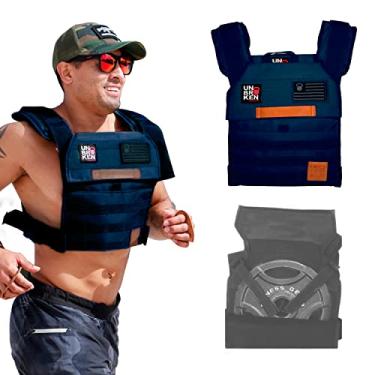 Imagem de UNBROKENSHOP Colete ponderado ajustável, WOD CrossFit, suporte de placas de peso para treinamento de força e resistência e corrida. Para homens ou mulheres, 2 adesivos incluídos [Marinho]