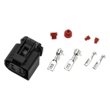 Imagem de A ABSOPRO Conector de bomba de água elétrica de 4 pinos No.10098866 Terminal de fio fêmea série 3,5/6,3 mm para BMW Pierburg CWA400 plástico estanhado cobre preto 1 conjunto