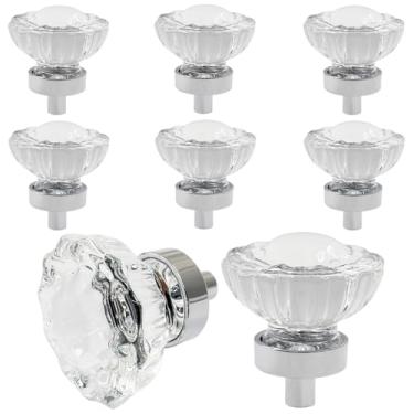 Imagem de Litoexpe 8 maçanetas de armário de cristal vintage, puxador de armário de vidro transparente com base preta, puxadores de gaveta em forma de diamante para armários e guarda-roupas (prata)