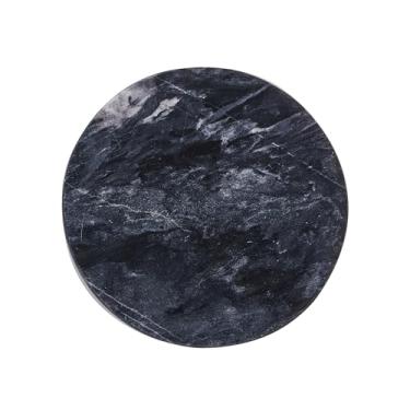 Imagem de Tcrogsciss Tábua de queijo redonda de mármore natural, prato de servir sobremesa, bandeja de servir, tábua de cortar queijo, preta (19,8 cm)