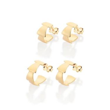 Imagem de Kit 2 brincos rommanel banhado ouro 18k feminino meia argola triângulo