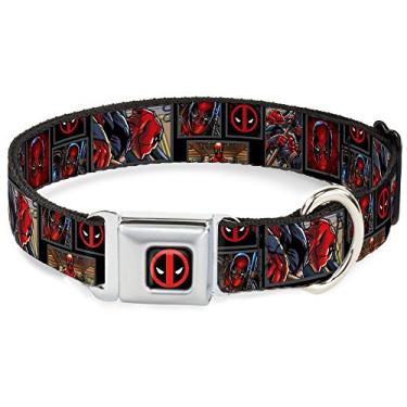 Imagem de Buckle-Down Coleira para cães com fivela de cinto de segurança – blocos de ação Deadpool – 2,54 cm de largura – serve para pescoço de 22,86 a 38,10 cm – Pequena