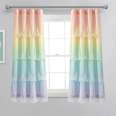 Imagem de Lush Decor - Cortinas, painéis de janela transparentes, material de nerina macia, decoração de casa ombré (arco-íris, 163 x 91 cm)