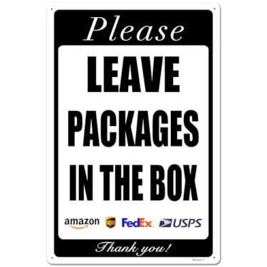 Imagem de Placa de entrega Leave Packages In The Box para motorista de entrega - Placa de instruções de entrega para casa - alumínio livre de ferrugem, placa de 30,5 x 40,6 cm para uso interno/externo preto e