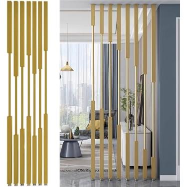 Imagem de Divisor de tela de quarto elegante independente, 28 39 73 85 94 polegadas de altura 8 peças de poste de partição de quarto ripas de madeira, entrada restaurante escritório separação de sala de