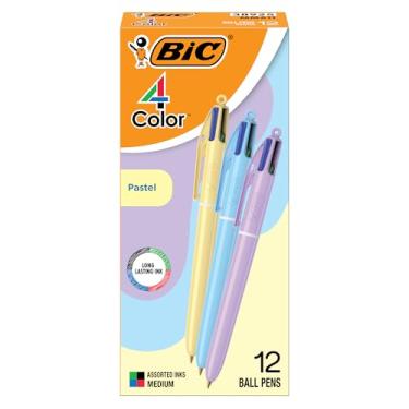 Imagem de BIC Caneta esferográfica pastel de 4 cores com ponta média de 1,0 mm, retrátil, pacote com 12 unidades em tinta sortida