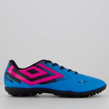 Imagem de Chuteira Umbro Action Society Azul e Rosa